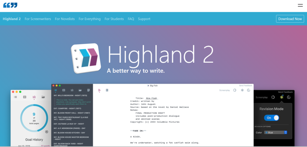 highland screenwriting software